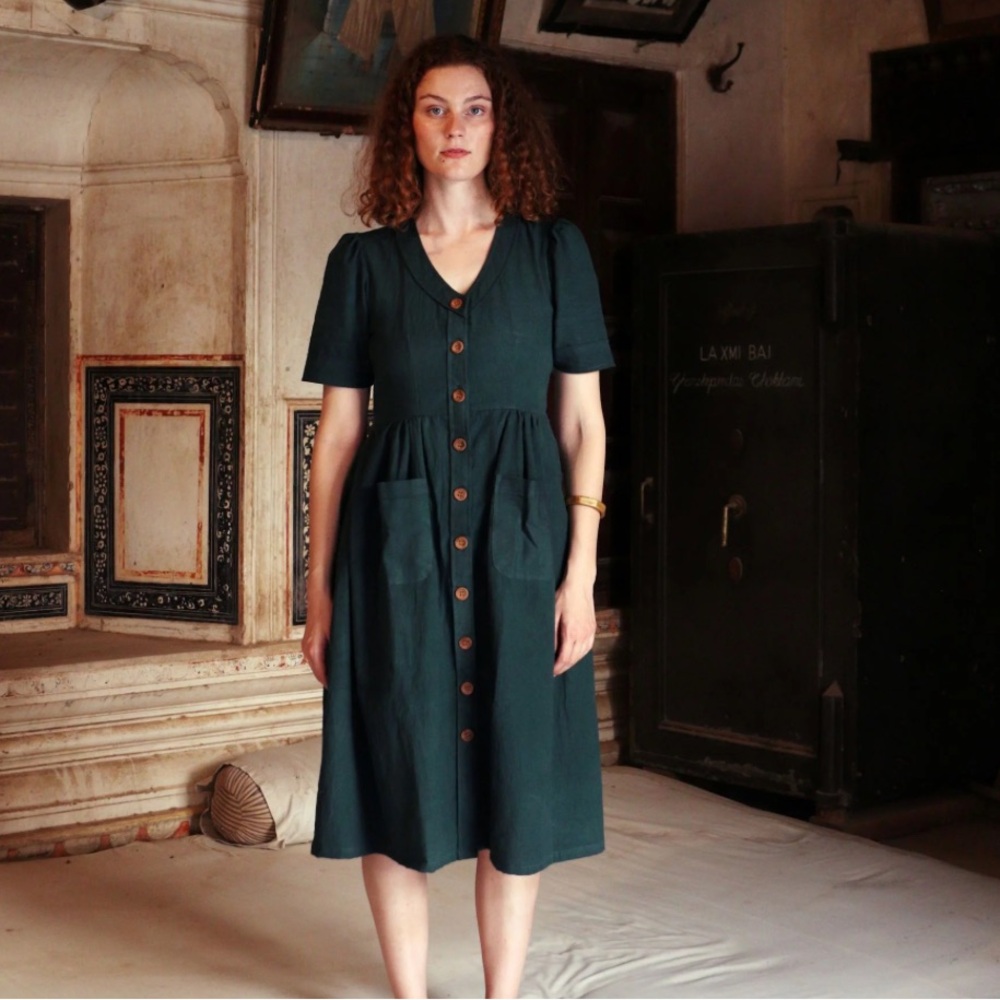 Pana Mina Button Down Cotton Flax Dress